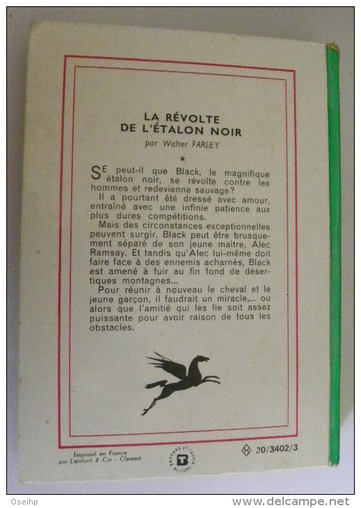 La REVOLTE De L' ETLON NOIR Walter Farley Illustrations Raoul Auger - Bibliothèque Verte 428 - Bibliotheque Verte