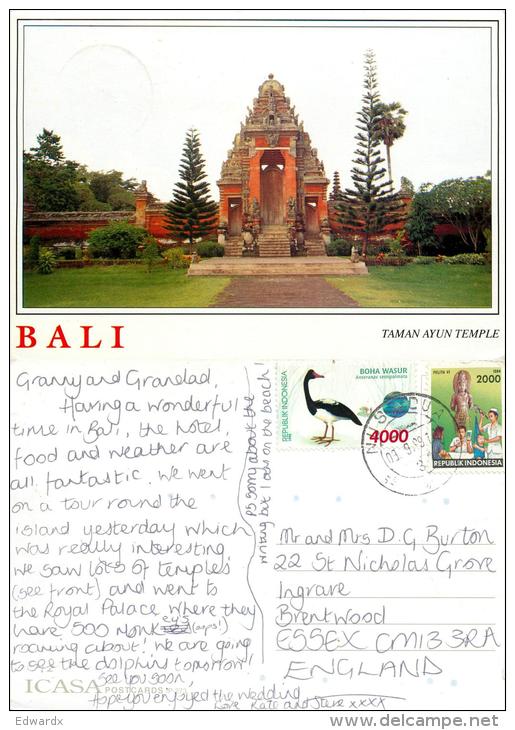Taman Ayun Temple, Bali, Indonesia Postcard Posted 1999 Stamp - Indonesië