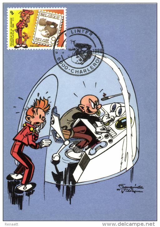 Belgium 1988 OBP 2302 Mi. 2354 MC CM Maximum Card, Jeugdfilatelie Philatélie Jeunesse, Comics Robbedoes Spirou, Franquin - 1981-1990