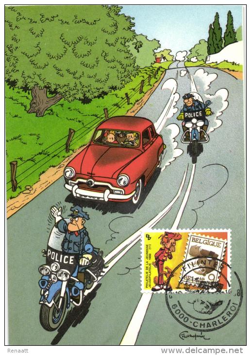 Belgium 1988 OBP 2302 Mi. 2354 MC CM Maximum Card, Jeugdfilatelie Philatélie Jeunesse, Comics Robbedoes Spirou, Franquin - 1981-1990