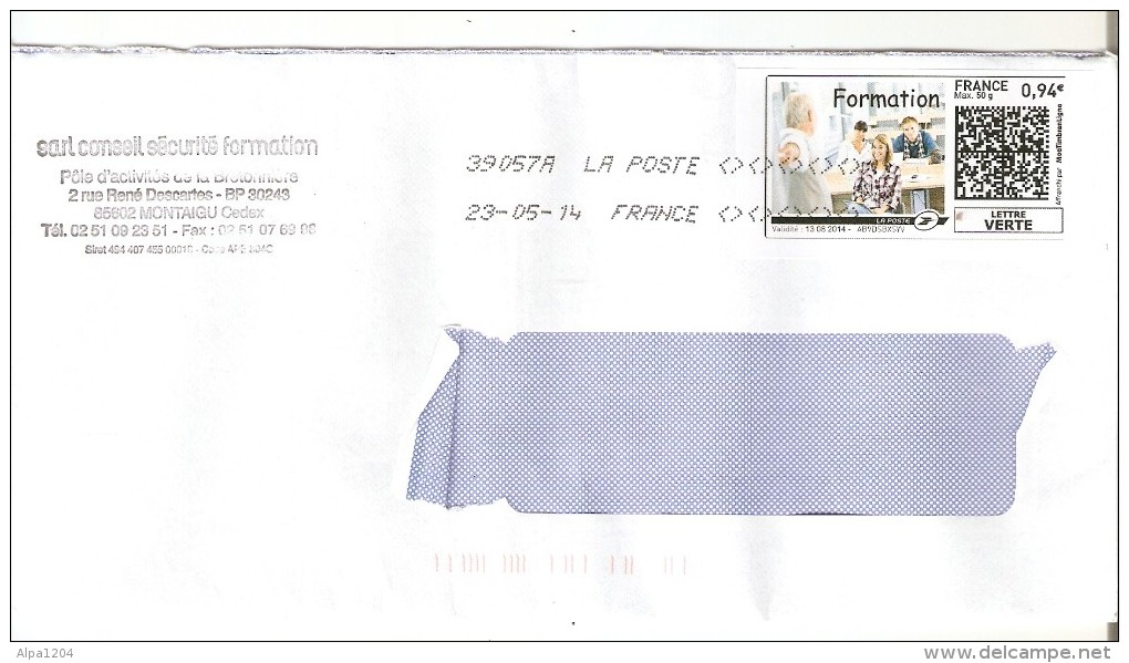 ENVELOPPE   AVEC TIMBRE 2013 LETTRE VERTE 0.94 Euro  "FORMATION"AFFRANCHI PAR MON TIMBRE EN LIGNE - - Covers & Documents