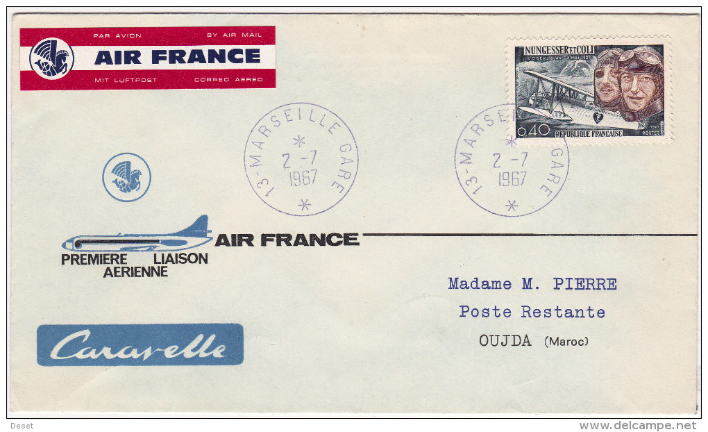 Air France 1967 Premier Vol First Caravelle Flight Cover Marseille - Oujda (Morocco) - First Flight Covers