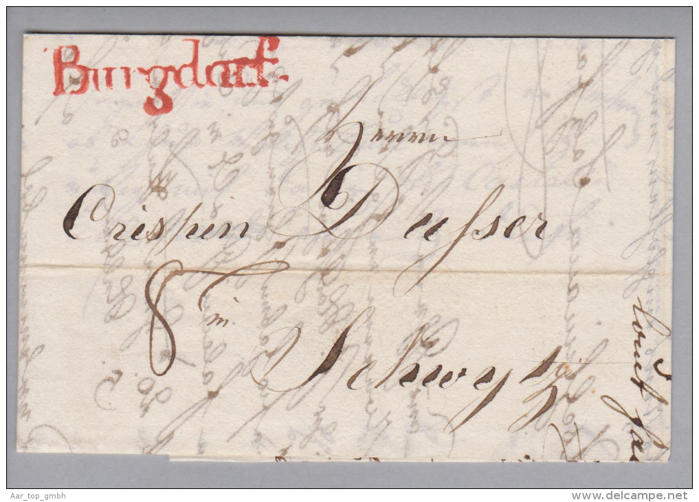 Heimat BE Burgdorf 1822-09-13 Rot Langstempel Duserbrief Nach Schwyz - ...-1845 Voorlopers