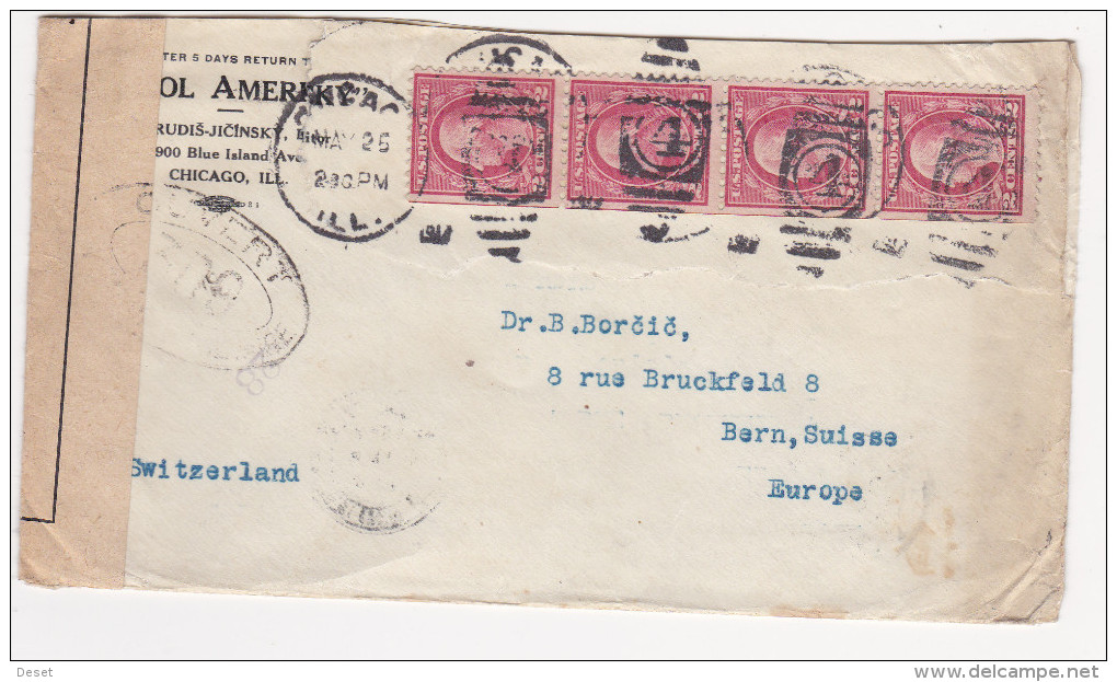 Czech Sokol Americky American Falcon Gymnastic 2 Censored Letter By Rudis-Jicinski 1916 To Bern - Altri & Non Classificati