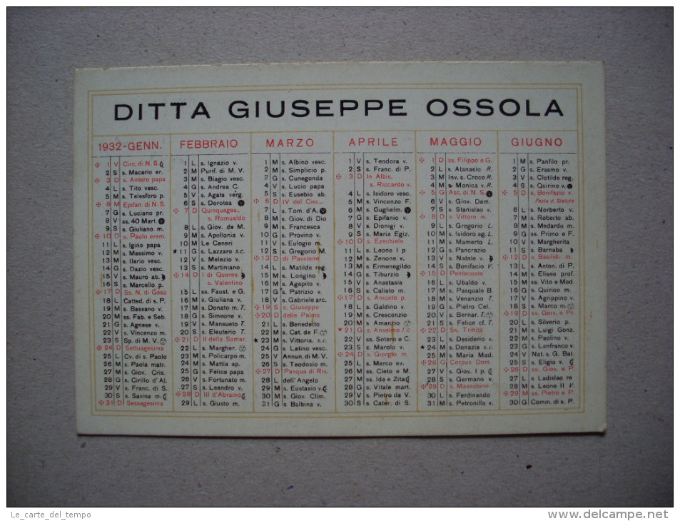 Calendario/calendarietto DITTA GIUSEPPE OSSOLA - Torino 1932 - Formato Grande : 1921-40