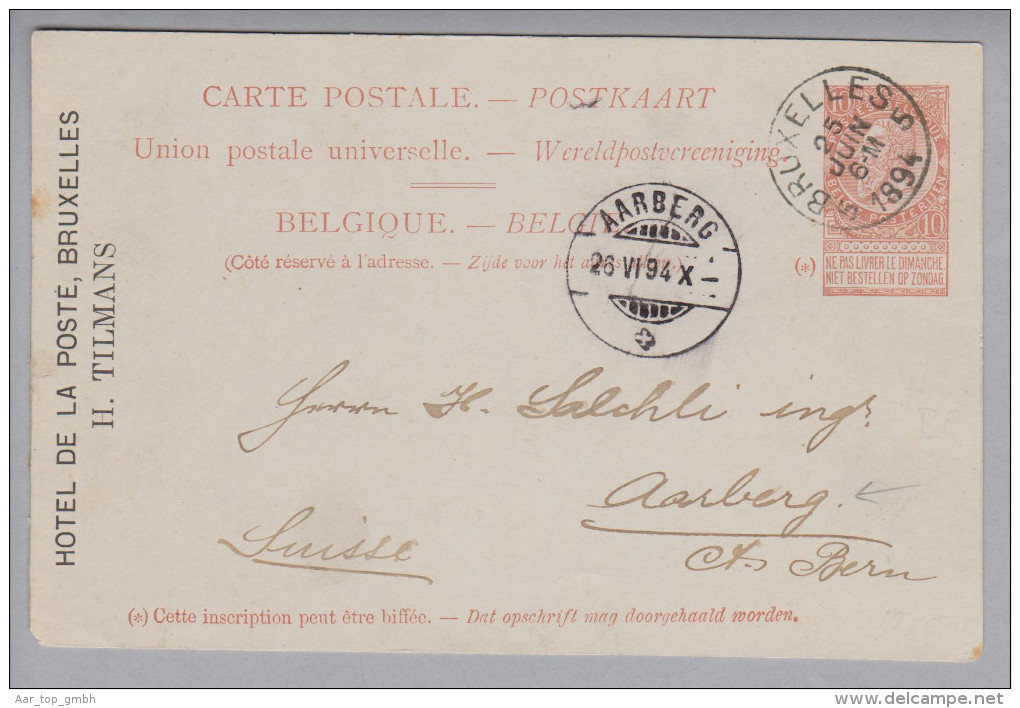 Heimat BE Aarberg 1894-06-26 Ganzsache Von Brüssel - Storia Postale