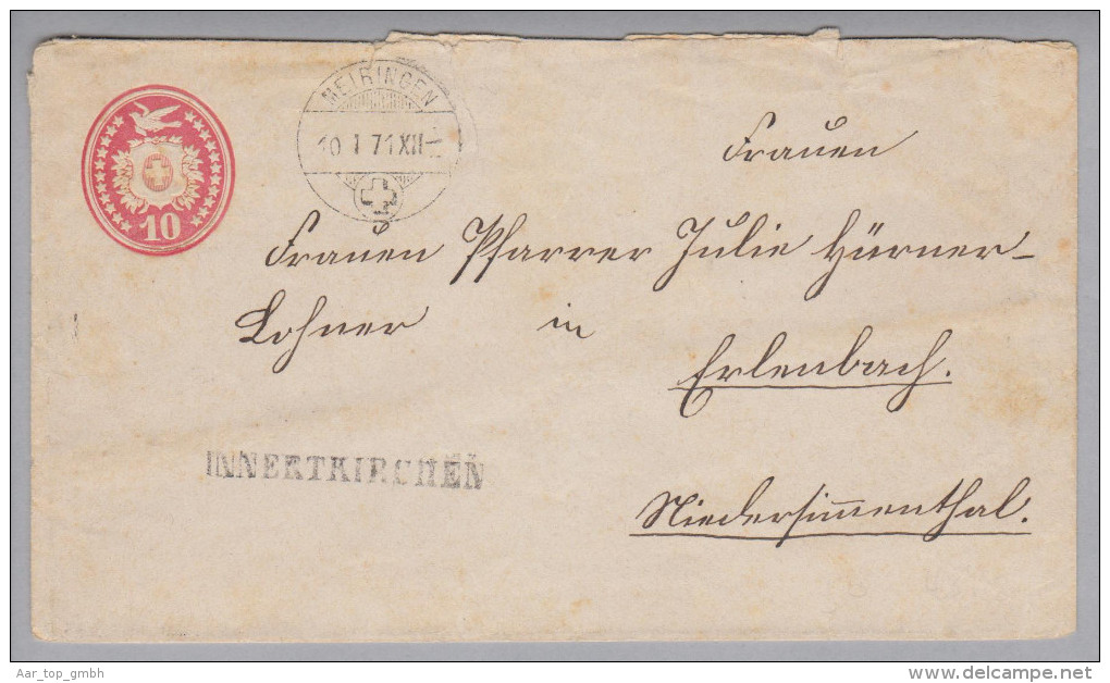 Heimat BE Innertkirchen 1871-01-10 Langstempel 10Rp. Tüblibrief Nach Erlenbach BE - Briefe U. Dokumente