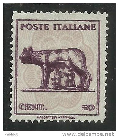 ITALIA REGNO ITALY KINGDOM 1944 LUPA CAPITOLINA  CENT. 50 NO WATERMARK SENZA FILIGRANA NG ORIGINAL VARIETA' VARIETY - Neufs