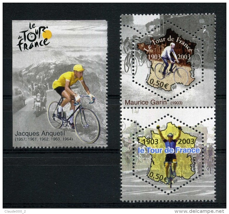 N° P3582 NEUF ** PAIRE TOUR DE FRANCE Verticale + Vignette Jacques ANQUETIL - Unused Stamps