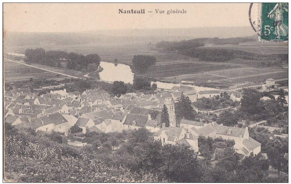 77 NANTEUIL Sur MARNE  Vue Sur Le VILLAGE  Maisons EGLISE Bord D' EAU à Travers CHAMPS Timbrée 1907 - Other & Unclassified