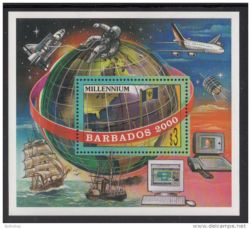 Barbados MNH Scott #977 Souvenir Sheet $3 Millenium - Sailing Ships To Space Shuttle - Barbades (1966-...)