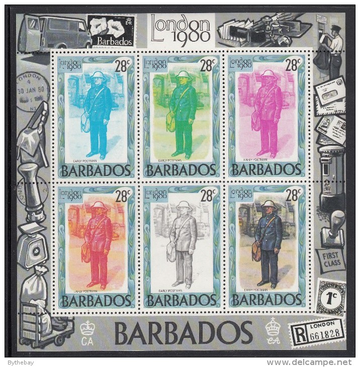 Barbados MNH Scott #532, #533 Souvenir Sheets Of 6 Mailmen - London 80 - Barbades (1966-...)