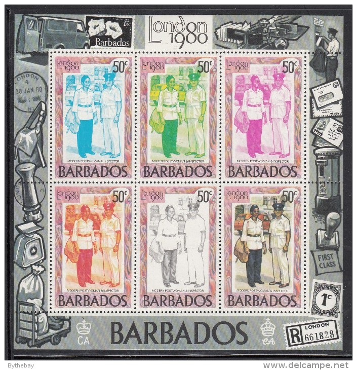 Barbados MNH Scott #532, #533 Souvenir Sheets Of 6 Mailmen - London 80 - Barbados (1966-...)