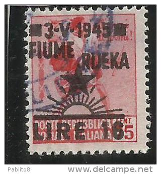 ITALY ITALIA OCCUPAZIONE FIUME 1945 L. 16 SU 0,25 USED TIMBRATO SENZA FILIGRANA NO WATERMARK - Occ. Yougoslave: Fiume