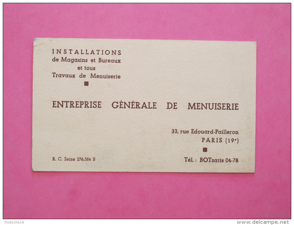 Carte De Visite - Entreprise Générale De Menuiserie à PARIS 19 - Cartoncini Da Visita