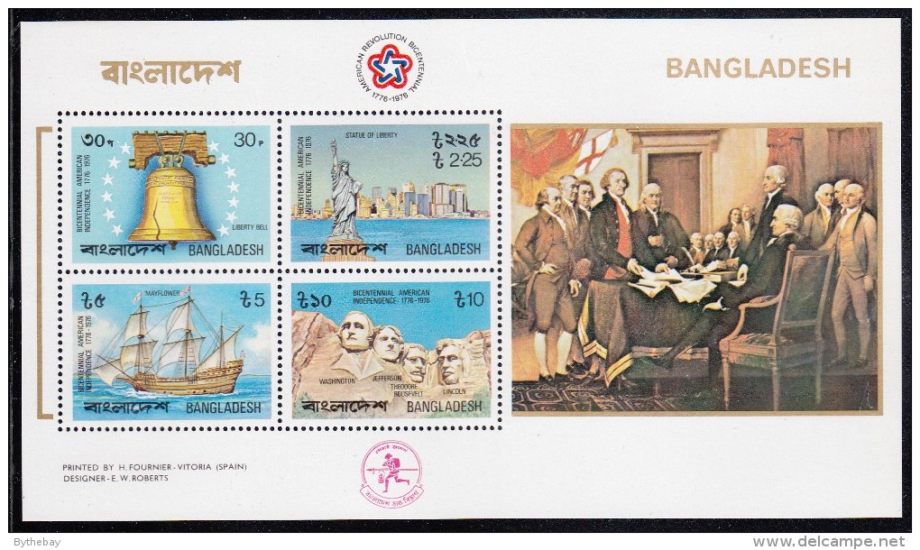 Bangladesh MNH Scott #114a Souvenir Sheet Of 4 Liberty Bell, Statue Of Liberty, Mayflower, Mt Rushmore - American 200th - Bangladesh