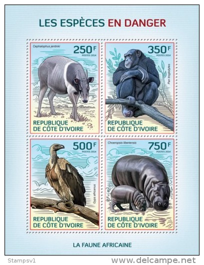 Ivory Coast. 2014 Endangered Species. (109a) - Gorilles