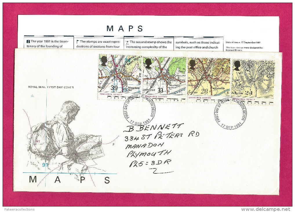 GB GREAT BRITAIN 1991 Grande Bretagne - MAPS - 4v FDC With Brochure - Map , Ordnance Survey, Kent - As Scan - Unclassified