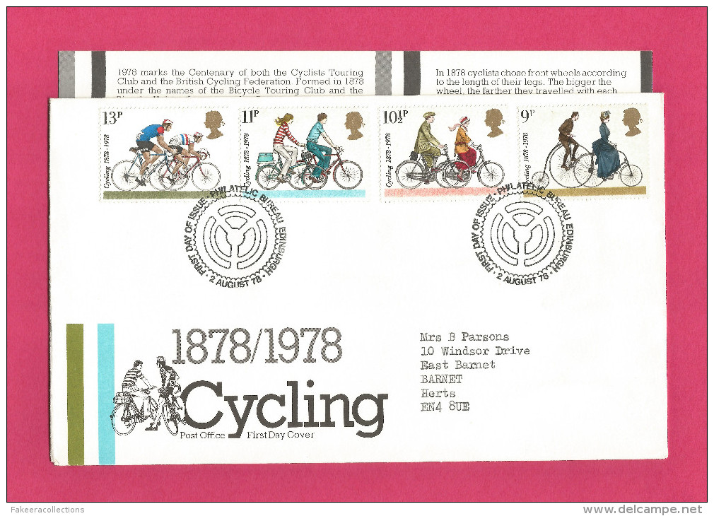 GB GREAT BRITAIN 1978 Grande Bretagne - CYCLING - 4v FDC & Brochure - Women Cyclists , Touring , Racing , 1878 - 197 - Ciclismo