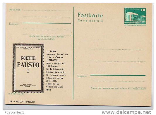 DDR P 84-12-82 C10 Postkarte Zudruck ESPERANTO GOETHE "FAUST I" Leipzig 1982 - Private Postcards - Mint