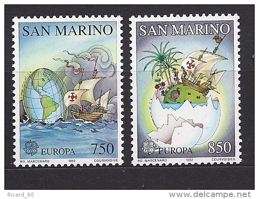 Timbre(s) Neuf(s) **san Marino, Europa 1992, N°1301-2 Y Et T,découverte De L´amérique Par Christophe Colomb, Carte Anci - Neufs