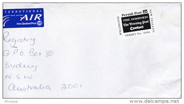 New Zealand 2002 Permit Post Label On Cover Sent To Australia - Covers & Documents