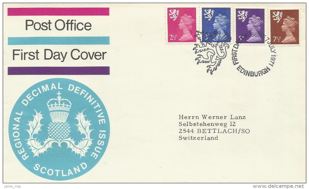 Great Britain 1971 Regional Decimal Definitives Scotland Addressed FDC - 1971-1980 Em. Décimales