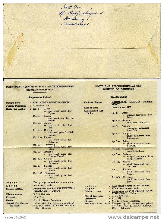 FDC Indonesië Met Afgest. Aantekenstrookje - 1967 - Met Adres / Open Klep - Indonesia