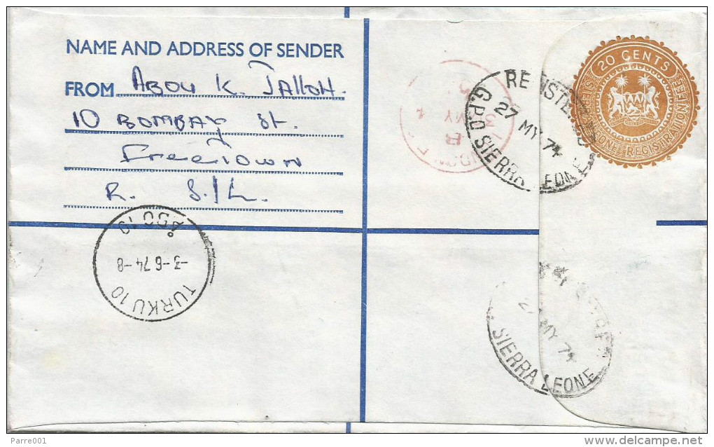 Sierra Leone 1974 Freetown President Siaka Stevens 15c On 20c Registration Stationary Via London To Finland - Sierra Leone (1961-...)