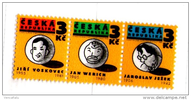Year 1995 - Compozist Voskovec, Werich, Jezek, Set Of 3 Stamps, MNH - Neufs