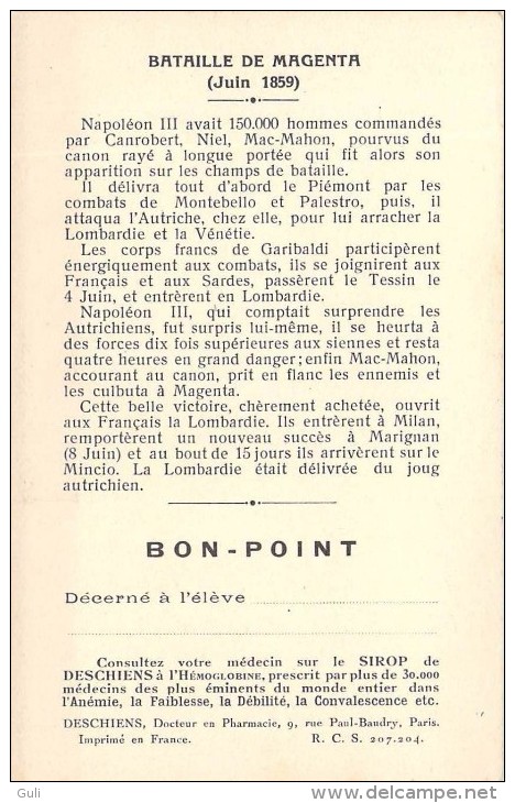 Image - BON-POINT Bataille De Magenta (1) -Editions Sirop  Deschiens (Voir Scan R / V )(militaria) *PRIX FIXE - Autres & Non Classés