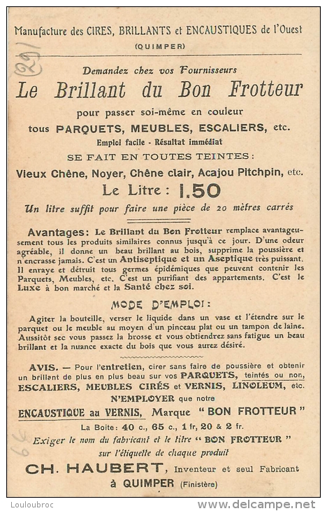 QUIMPER BOULEVARD DE L'ODET CARTE PUBLICITAIRE CIRES ET ENCAUSTIQUES CH. HAUBERT VOIR LES DEUX SCANS - Quimper