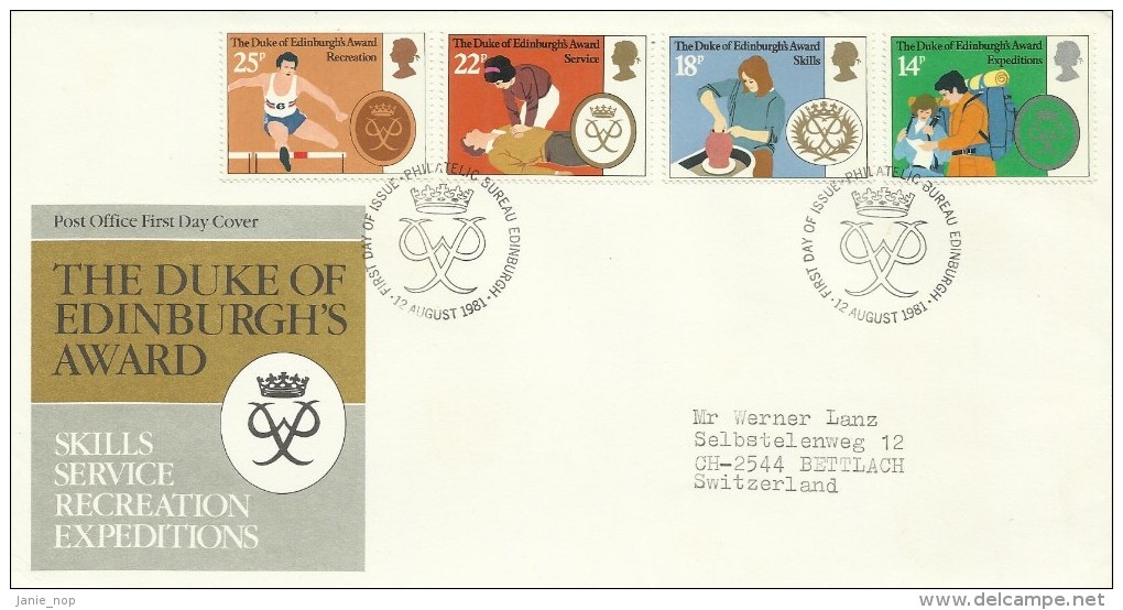 Great Britain 1981 The Duke Of Edinburgh's Award Addressed FDC - 1981-1990 Decimal Issues