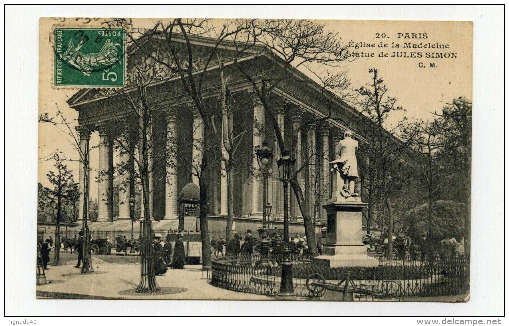 CP , 75 , PARIS , Eglise De La Madeleine Et Statue De Jules Simon - Autres & Non Classés