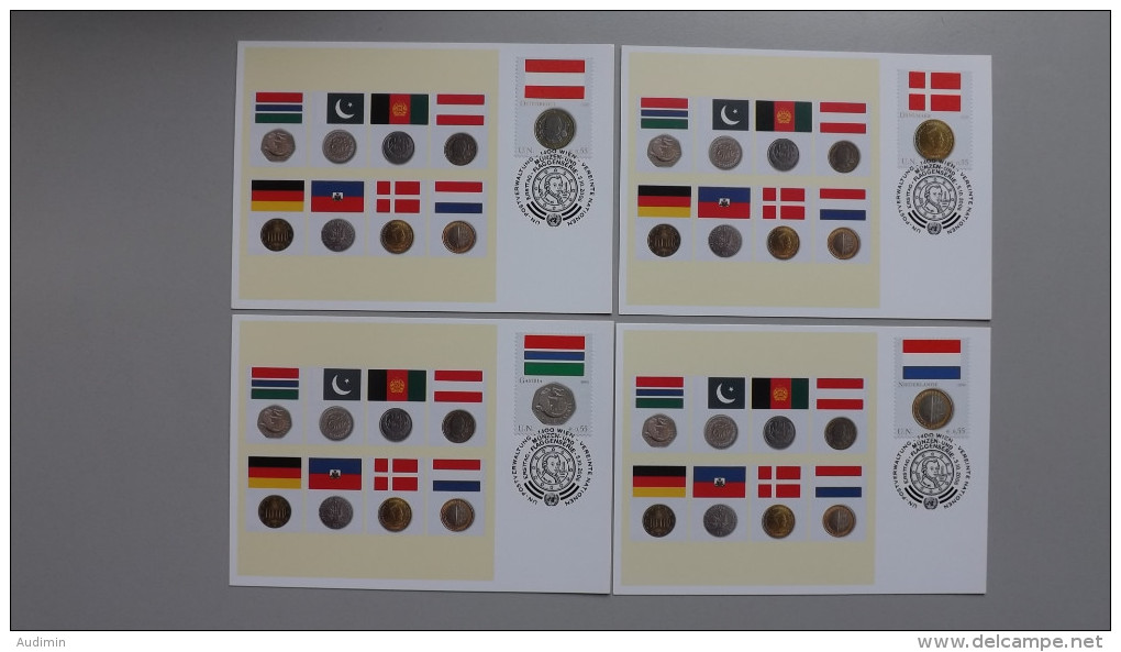 UNO-Wien 477/84 Maximumkarte MK/MC, ESST, Flaggen Und Münzen Der Mitgliedsstaaten - Cartes-maximum