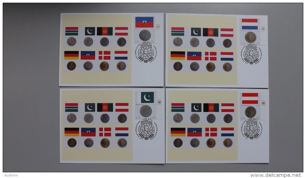 UNO-Wien 477/84 TAB Maximumkarte MK/MC, ESST, Flaggen Und Münzen Der Mitgliedsstaaten - Maximumkarten