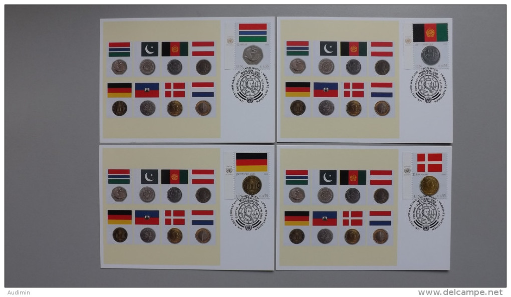 UNO-Wien 477/84 TAB Maximumkarte MK/MC, ESST, Flaggen Und Münzen Der Mitgliedsstaaten - Cartes-maximum