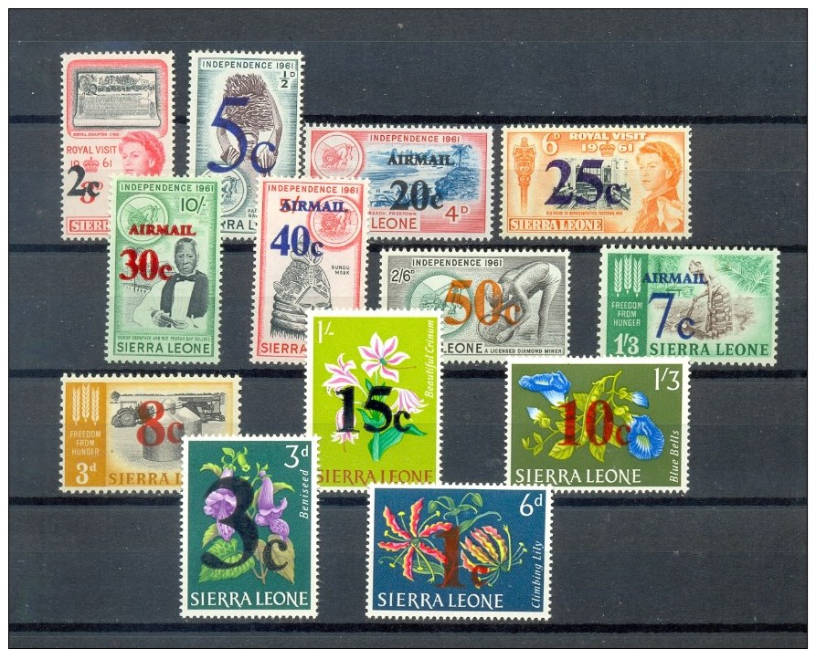 SIERRA LEONE * 13v * DEFINITIVES * OVERPRINT * FLOWERS FLORA DIAMOND MINER FARMING * MNH - Sierra Leone (1961-...)