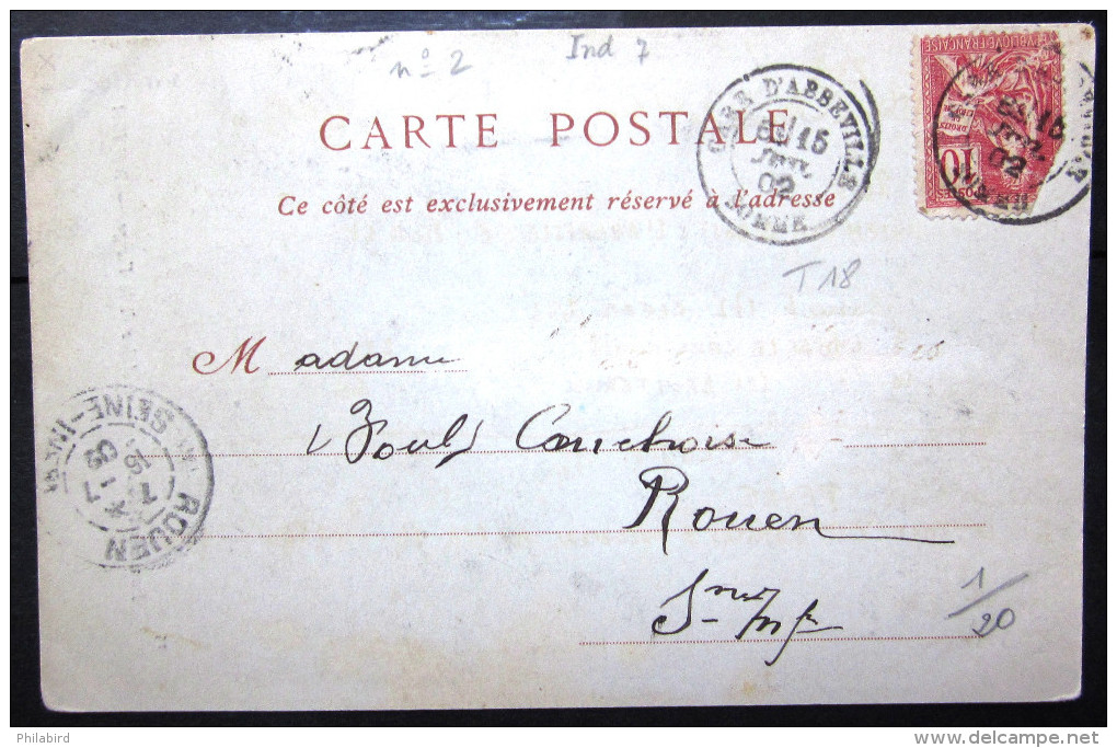 Cachet  GARE D'ABBEVILLE  N° 2  --  Sur Type 18  --  SOMME  --  1902  --  LAC  --  INDICE 7 - Poste Ferroviaire