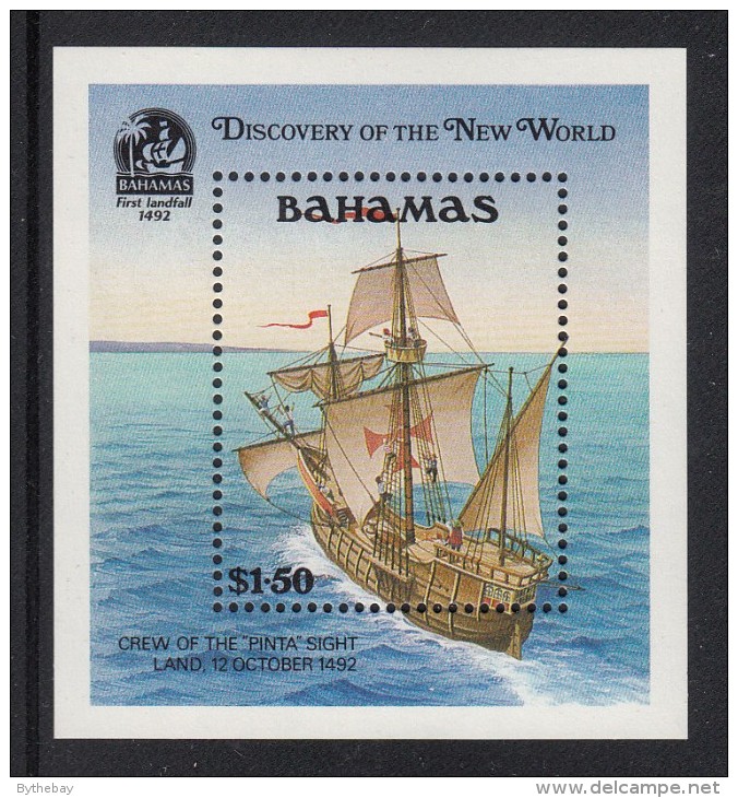 Bahamas MNH Scott #729 Souvenir Sheet $1.50 Pinta's Crew Sights Land - Discovery Of America - Bahamas (1973-...)