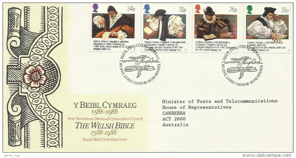 Great Britain 1988 The Welsh Bible Addressed FDC - 1981-1990 Decimal Issues