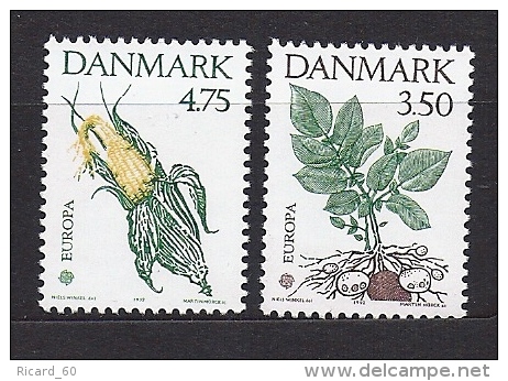 Timbre(s) Neuf(s) **danmark, Europa 1992, N°1028-9 Y Et T,découverte De L´amérique Par Christophe Colomb, Maïs,patate - Unused Stamps