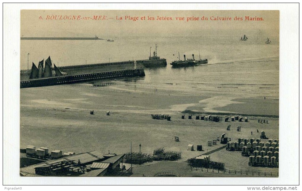 CP , 62 , BOULOGNE-sur-MER , La Plage Et Les Jetées, Vue Prise Du Calvaire Des Marins - Boulogne Sur Mer