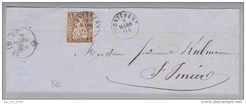 Heimat BE Cortebert 1864-03-02 Fingerhut-stempel Auf Grossem Briefstück Mit 5Rp. Braun - Briefe U. Dokumente