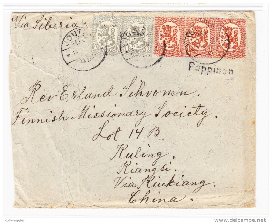 Finland - Brief Ab Joutsa Nach Kiangsi China 1924 ? Ankunftsstempel - - Lettres & Documents