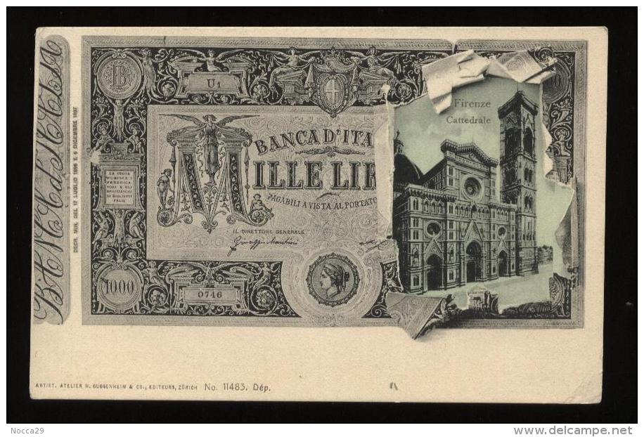 CARTOLINA FORMATO PICCOLO  CON MILLE LIRE ( £1000) E CATTEDRALE DI FIRENZE (CW27) - Monete (rappresentazioni)