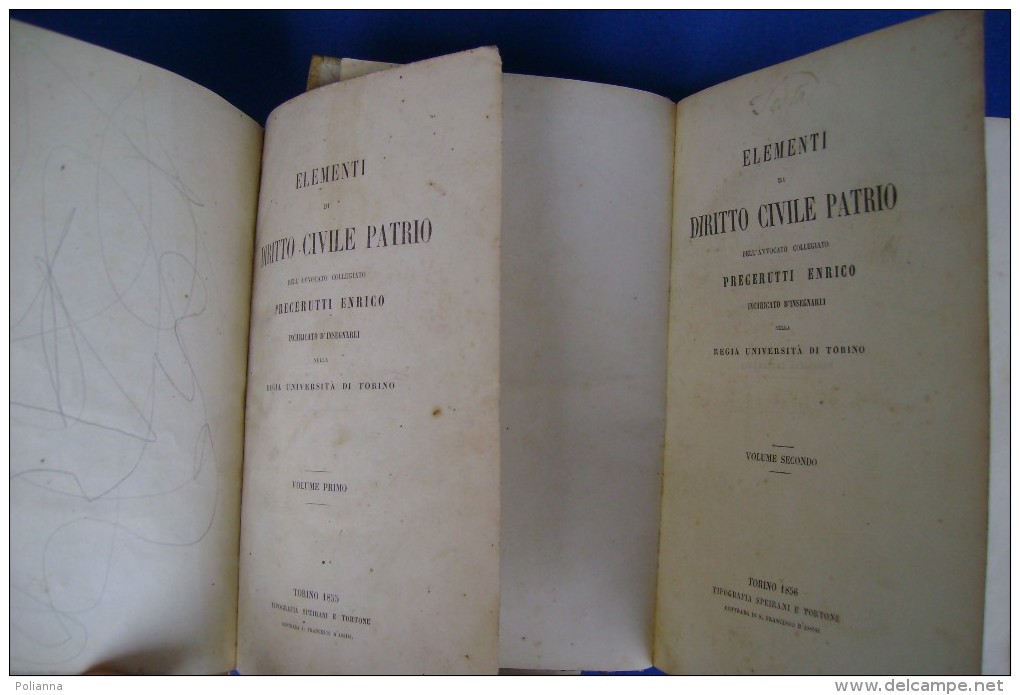 PFW/36 2 Vol. E.Precerutti ELEMENTI DI DIRITTO CIVILE PATRIO Speirani E Tortone Ed.1855 - Law & Economics
