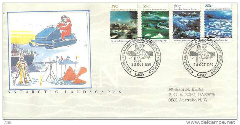 Paysages De L'Antarctique Australien, Série Complète Yv.AAT. 84/87, Lettre Postée à La Base Casey,adressé En Australie - Onderzoeksstations