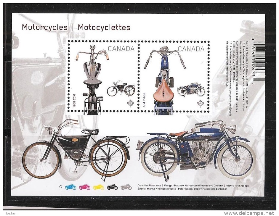 CANADA, 2013, # 2646,  MOTOCYCLE. SS 2 STAMPS. MNH - Blocs-feuillets