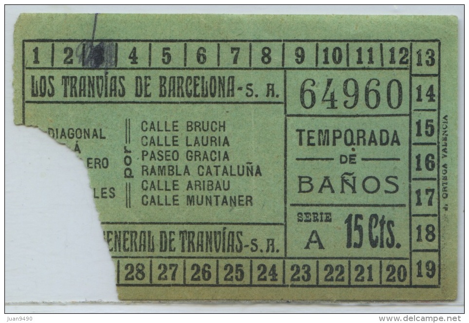 BILLETE DE CORRESPONDENCIA DE LOS TRANVIAS DE BARCELONA // (REF 6+TC) - Europa